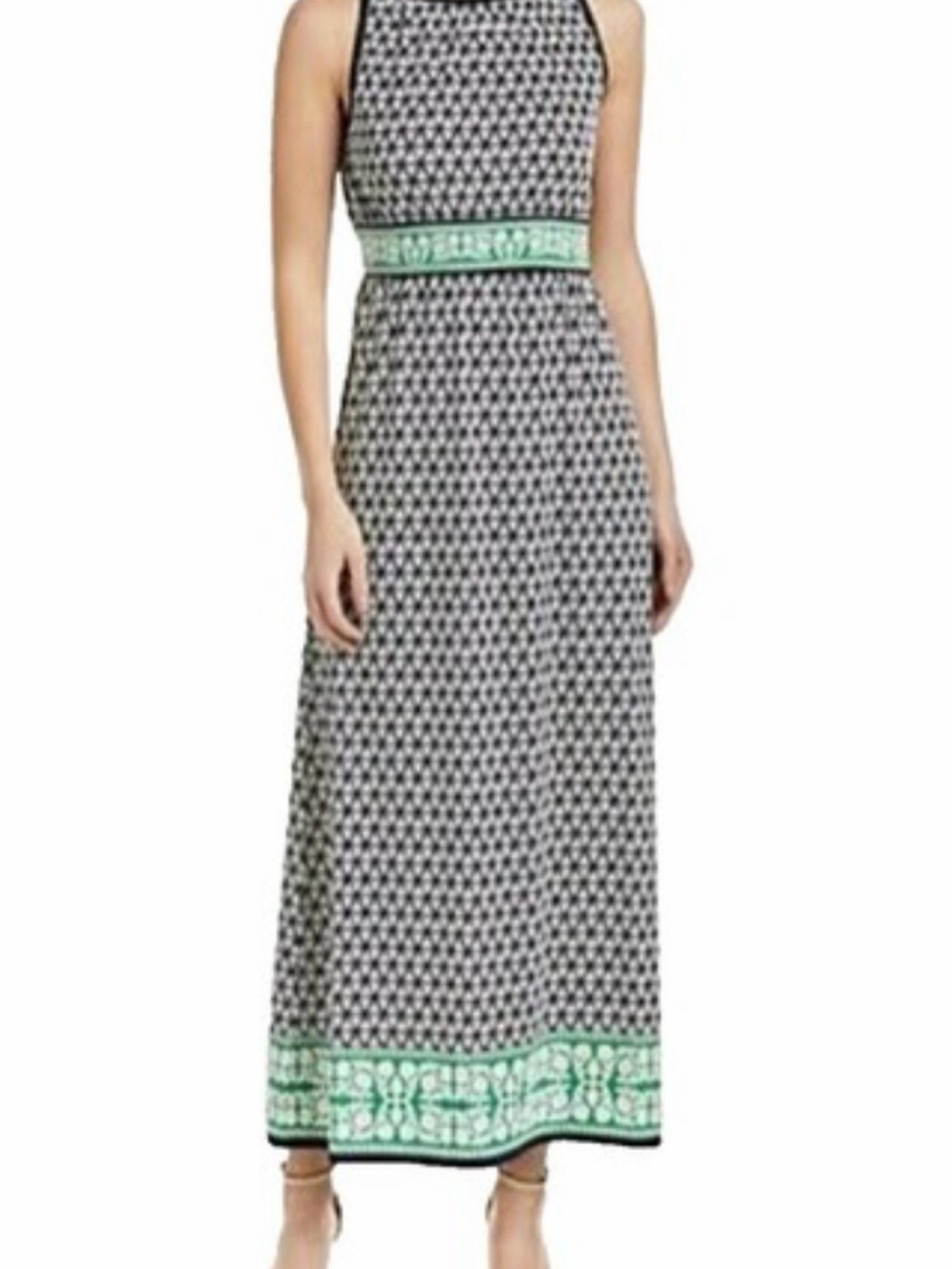 Max Studio Navy Blue & Green Geometric Maxi with Mint Accent